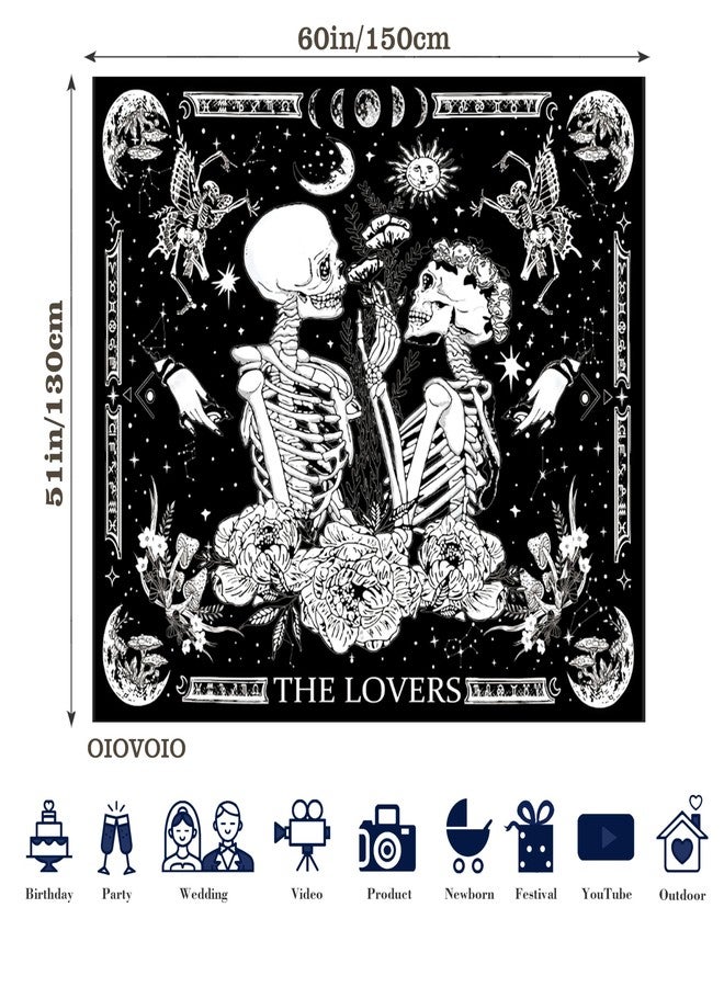 OIOVOIO The Lovers Tapestry Gothic Wall Tapestries Black and White Skeleton Mushroom Grunge Dark Witchy Wall Hanging for Home Decor Aesthetic Bedroom Living Room Dorm Decor (59"x51", Lovers) - Image 4